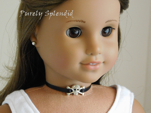 18 inch doll shown wearing Skull Choker Necklace