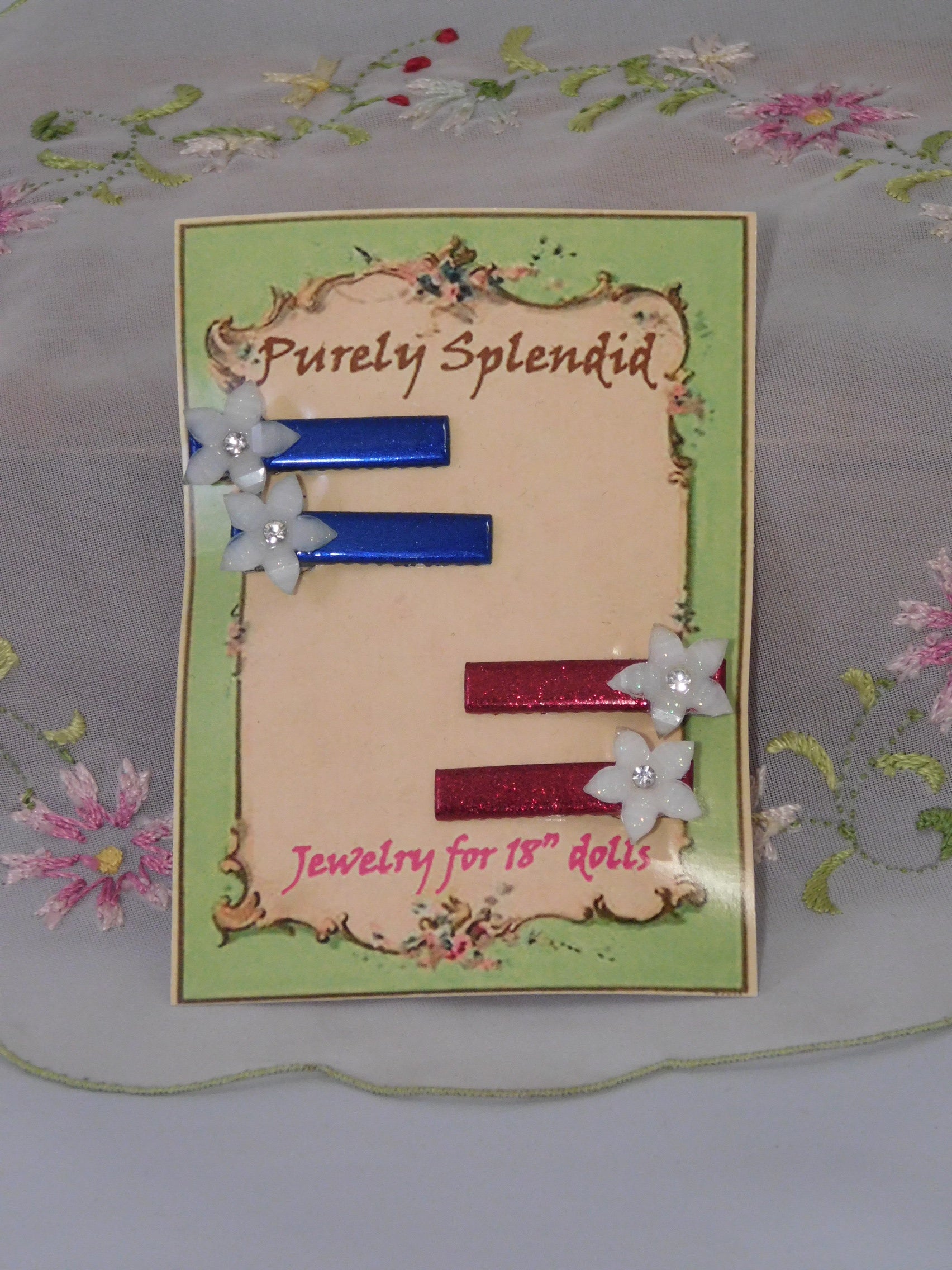 Red and Blue Flower Hair Clips