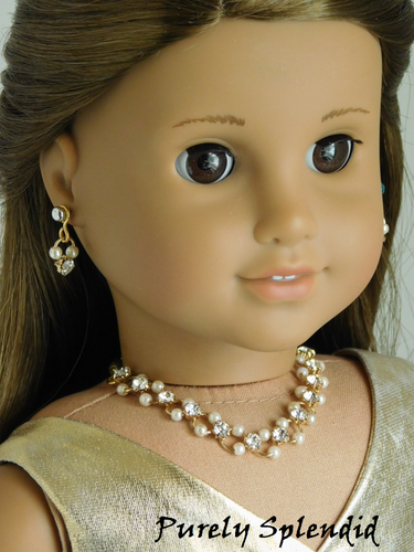 18 inch doll shown wearing the Elegant Evening Necklace, Earring Dangles and Studs