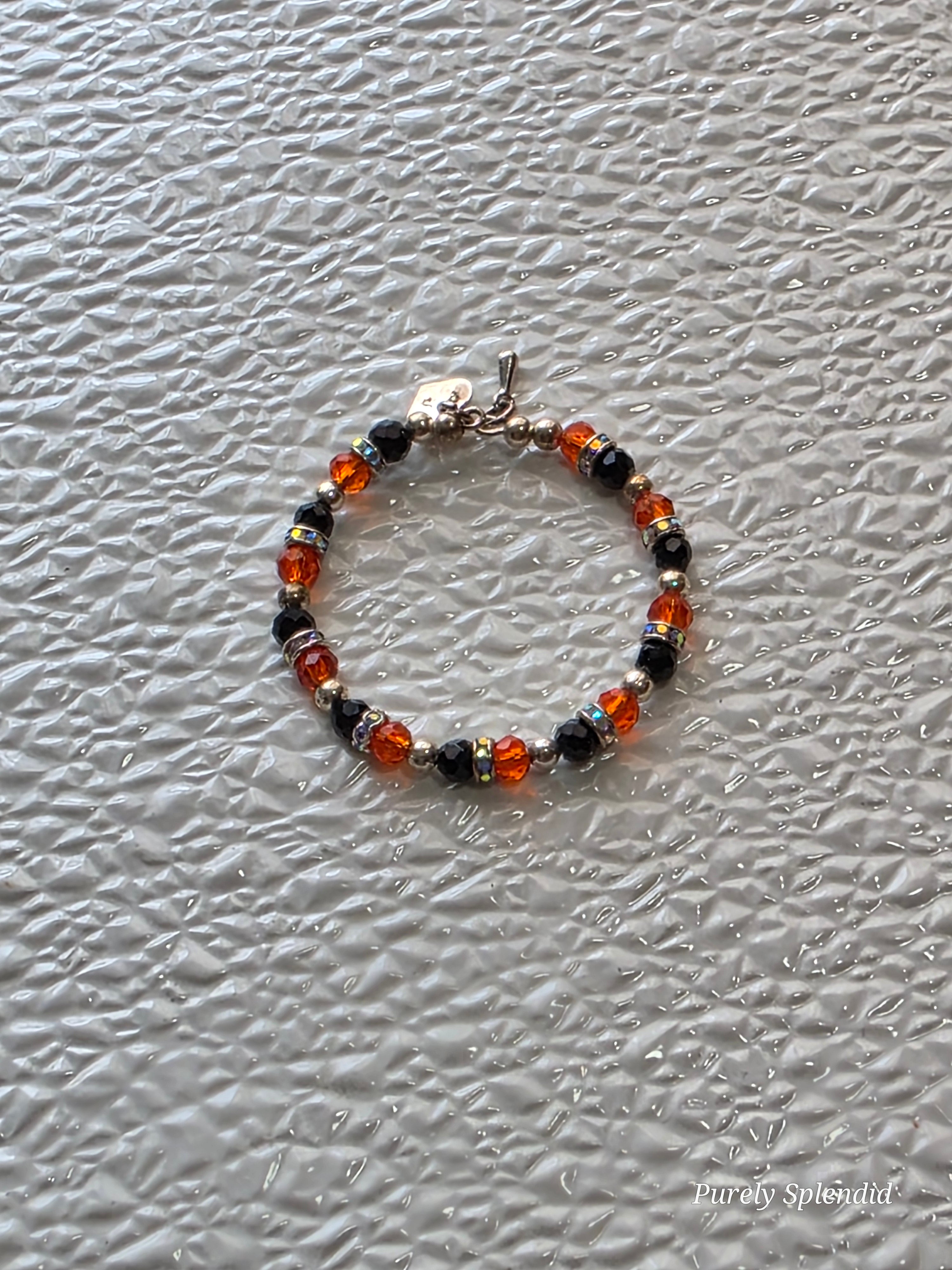 Sparkling Orange and Black beaded Halloween Bracelet