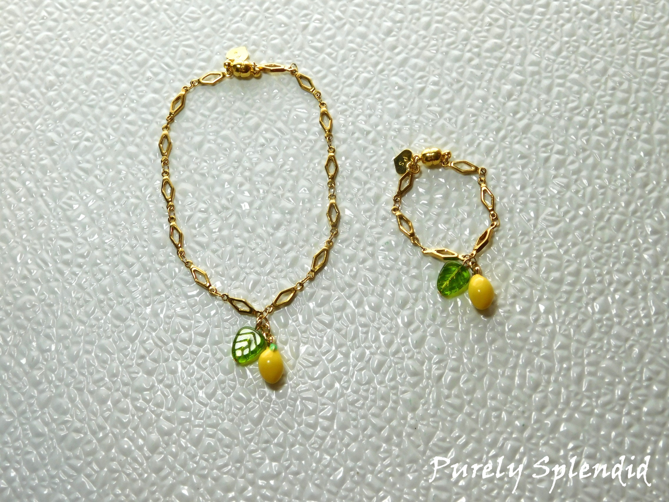 Necklace and Bracelet set - decorative chain with lemon and leaf hanging from each- for 18 inch dolls