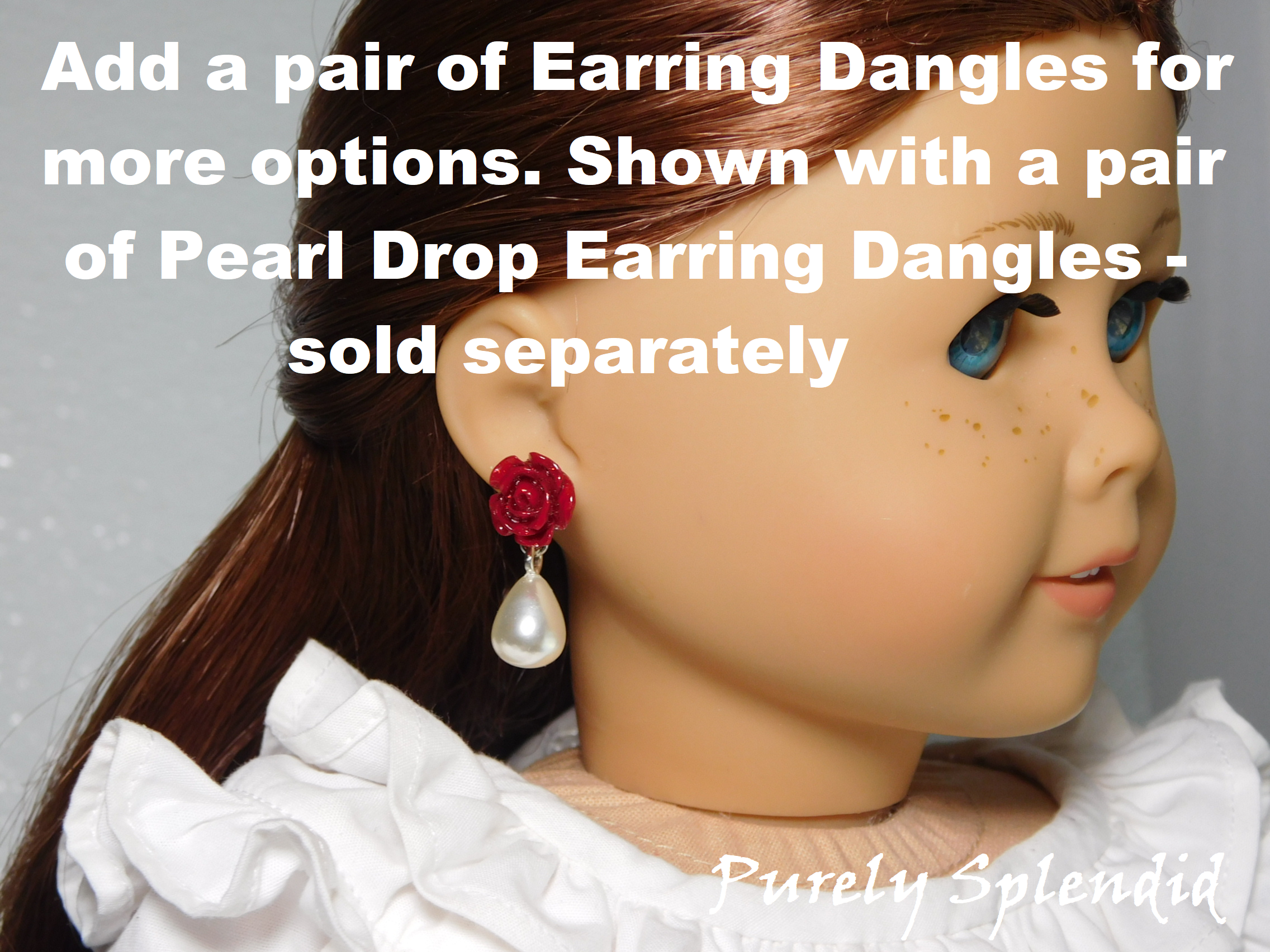 Red Rose Studs worn with a pair of Pearl Drop Earring Dangles sold separately