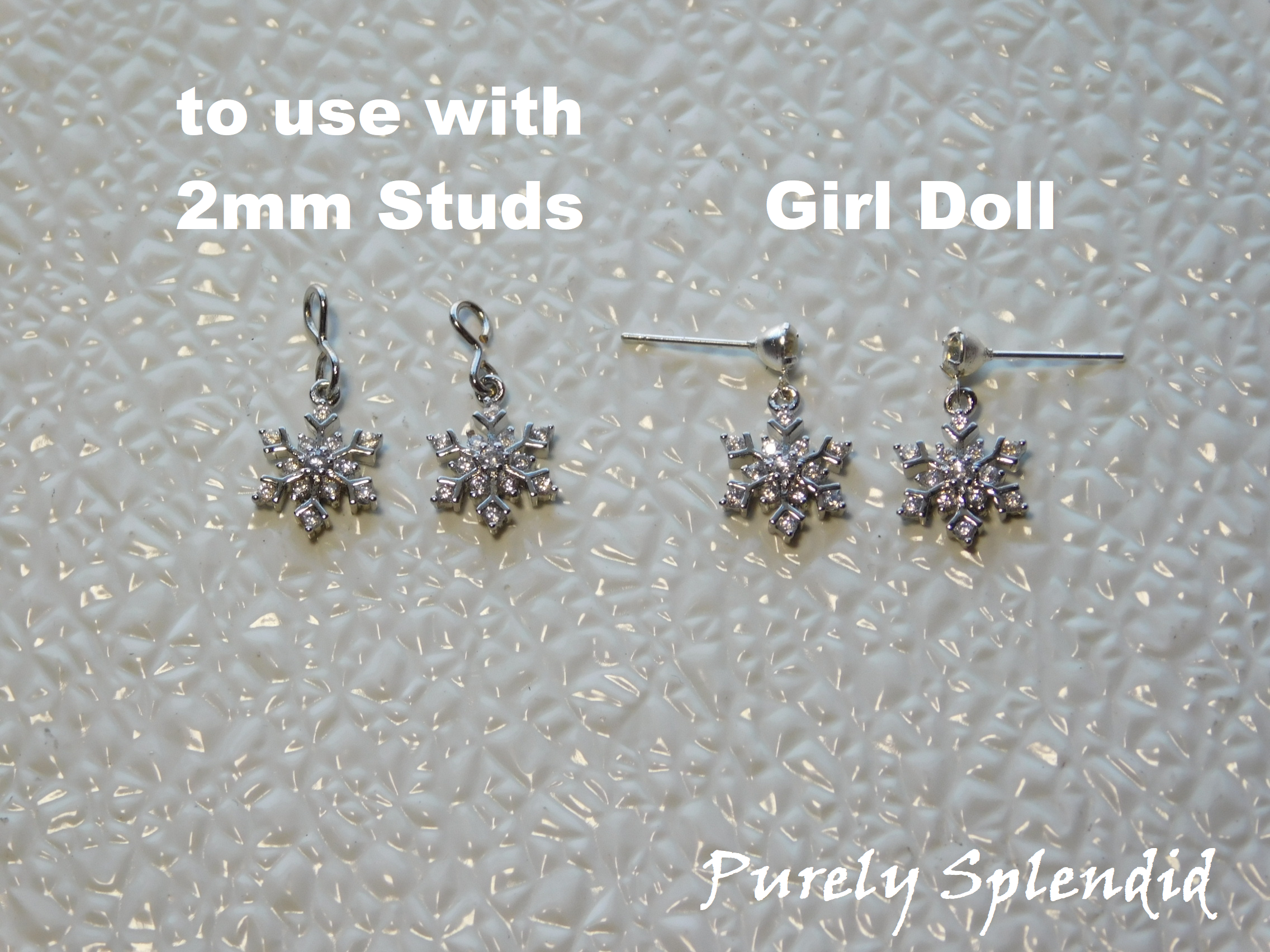 two types of earrings to select from - "to use with 2mm Studs" or "Girl Doll" earrings