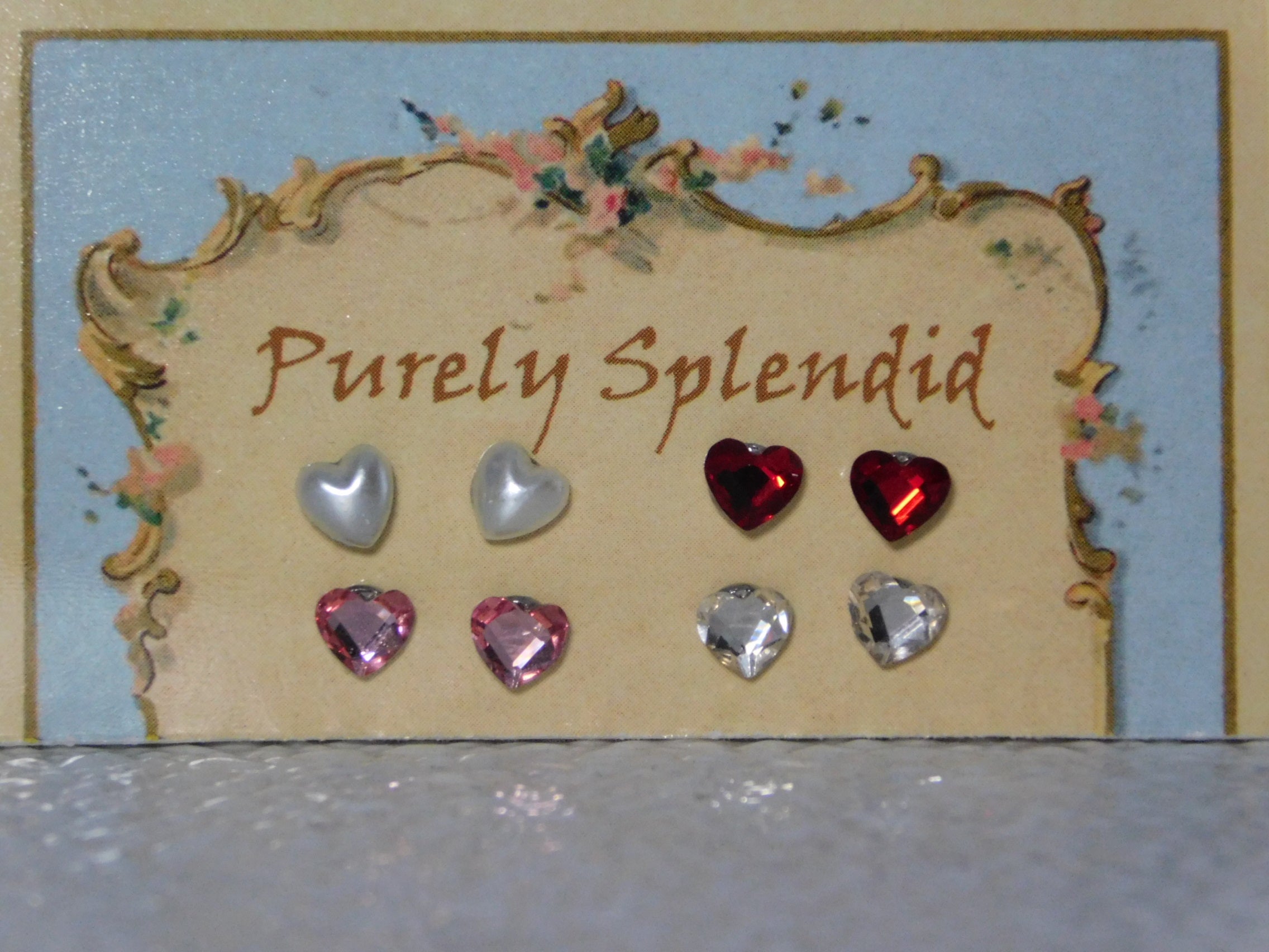 set of four Heart Studs pearl, red, pink and crystal for dolls who wear 2mm studs