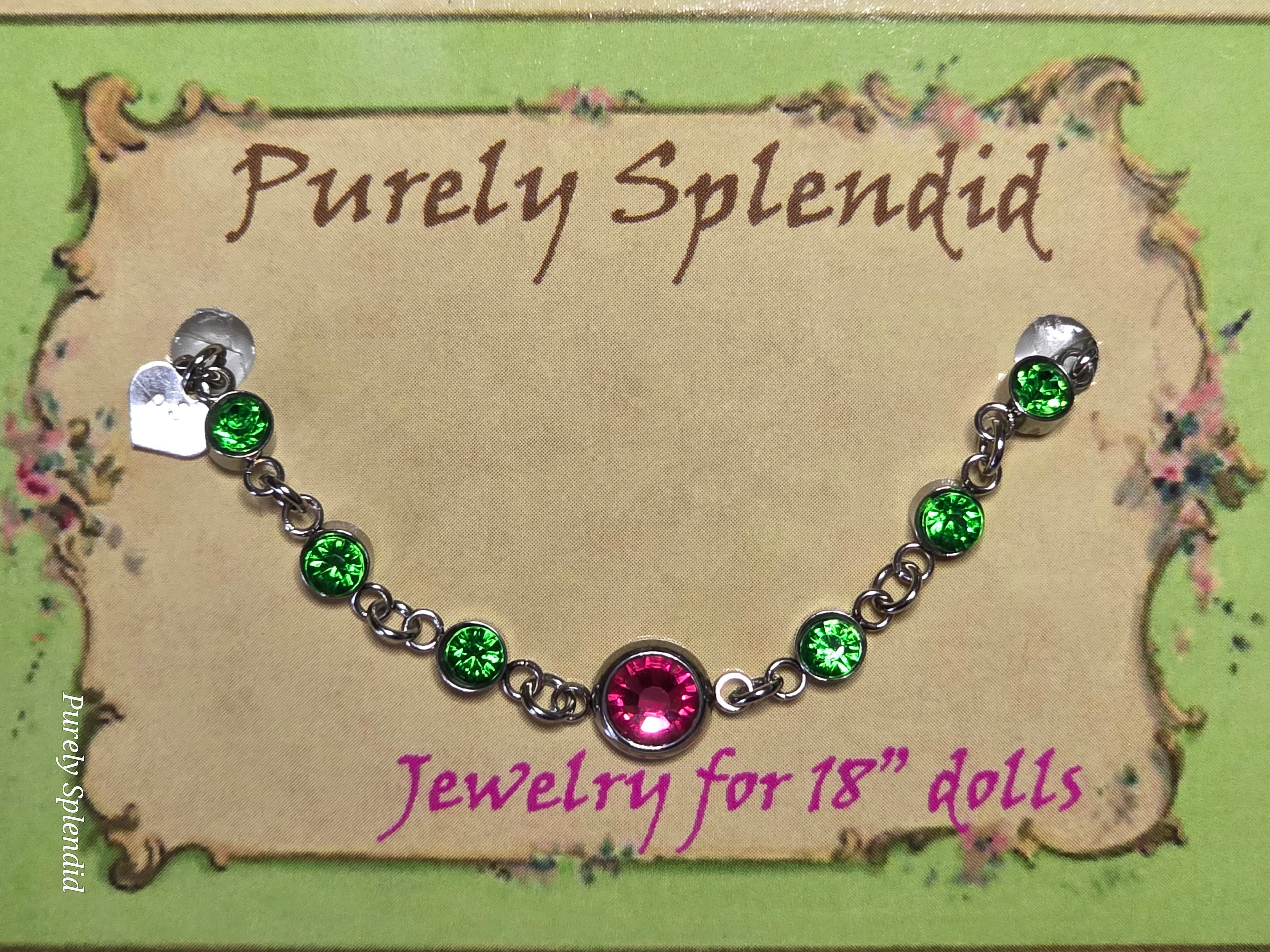 Green rhinestone with a large Dark Pink center rhinestone bracelet