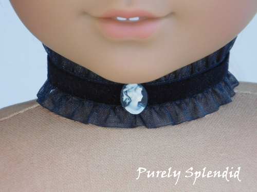 18 inch doll wearing Black Cameo Choker necklace