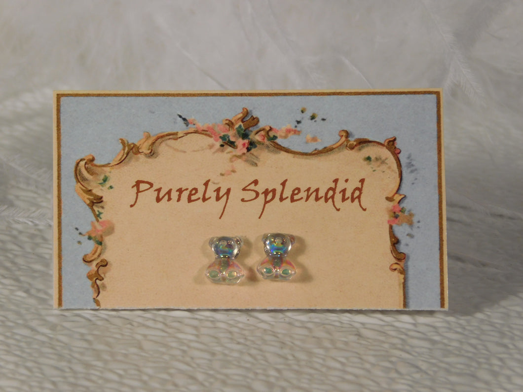White Bear Stud Earrings shown on a Purely Splendid presentation card