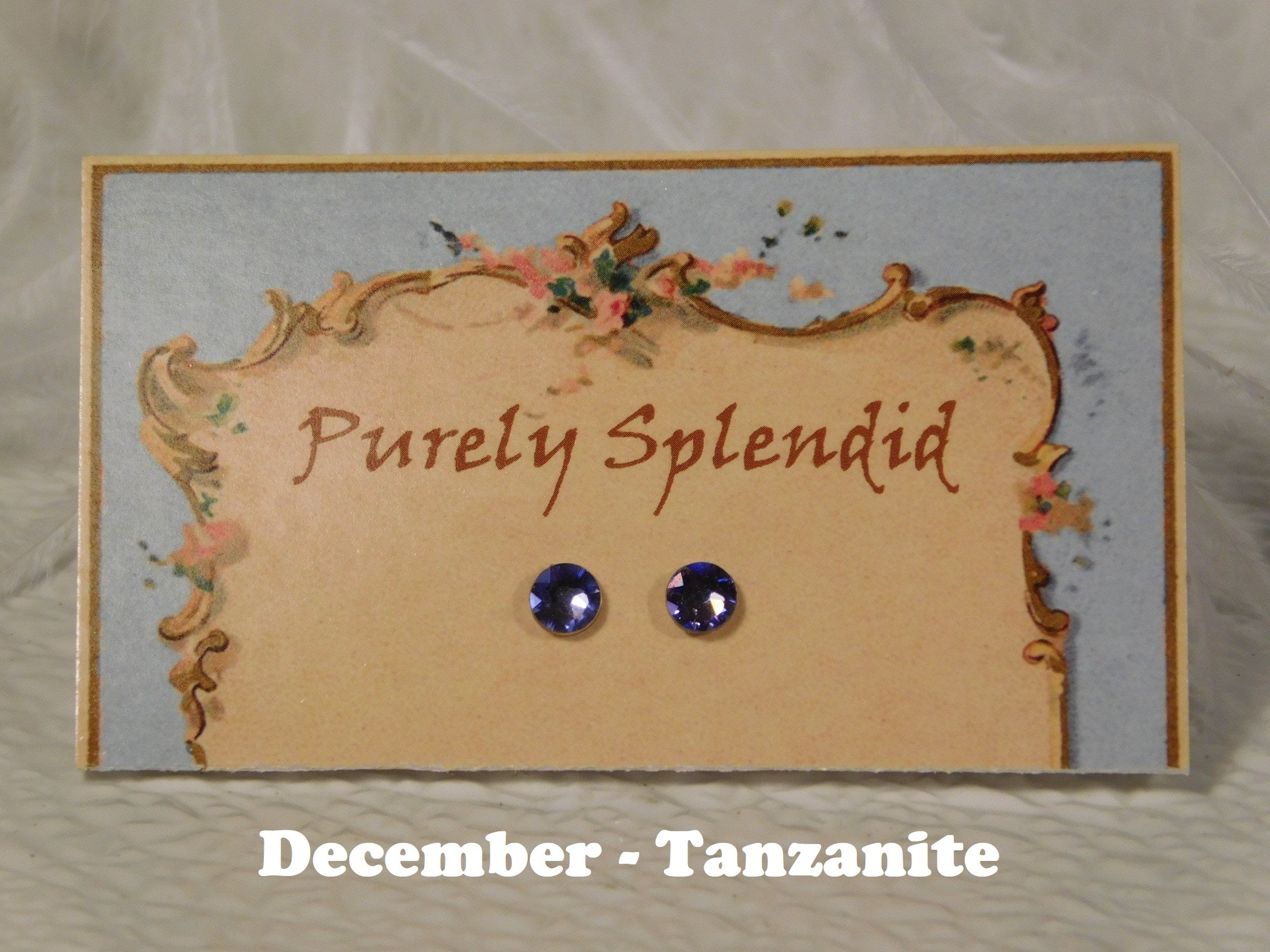 Tanzanite 2mm stud earrings for 18 inch dolls