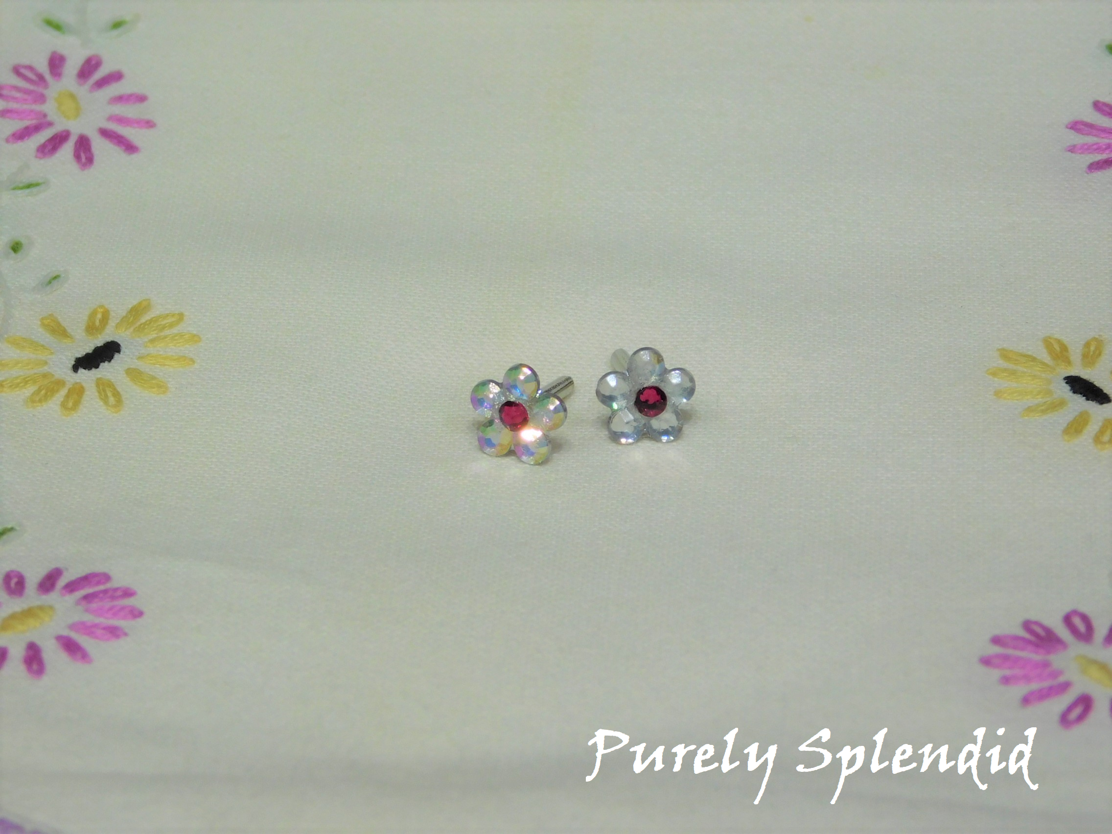 Iridescent Flower Studs for dolls who wear 2mm studs