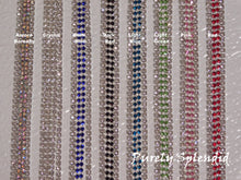 Load image into Gallery viewer, Color chart of Rhinestone options - Aurora Borealis, Crystal, Dark Blue, Dark Red, Light Blue, Light Green, Pink and Red
