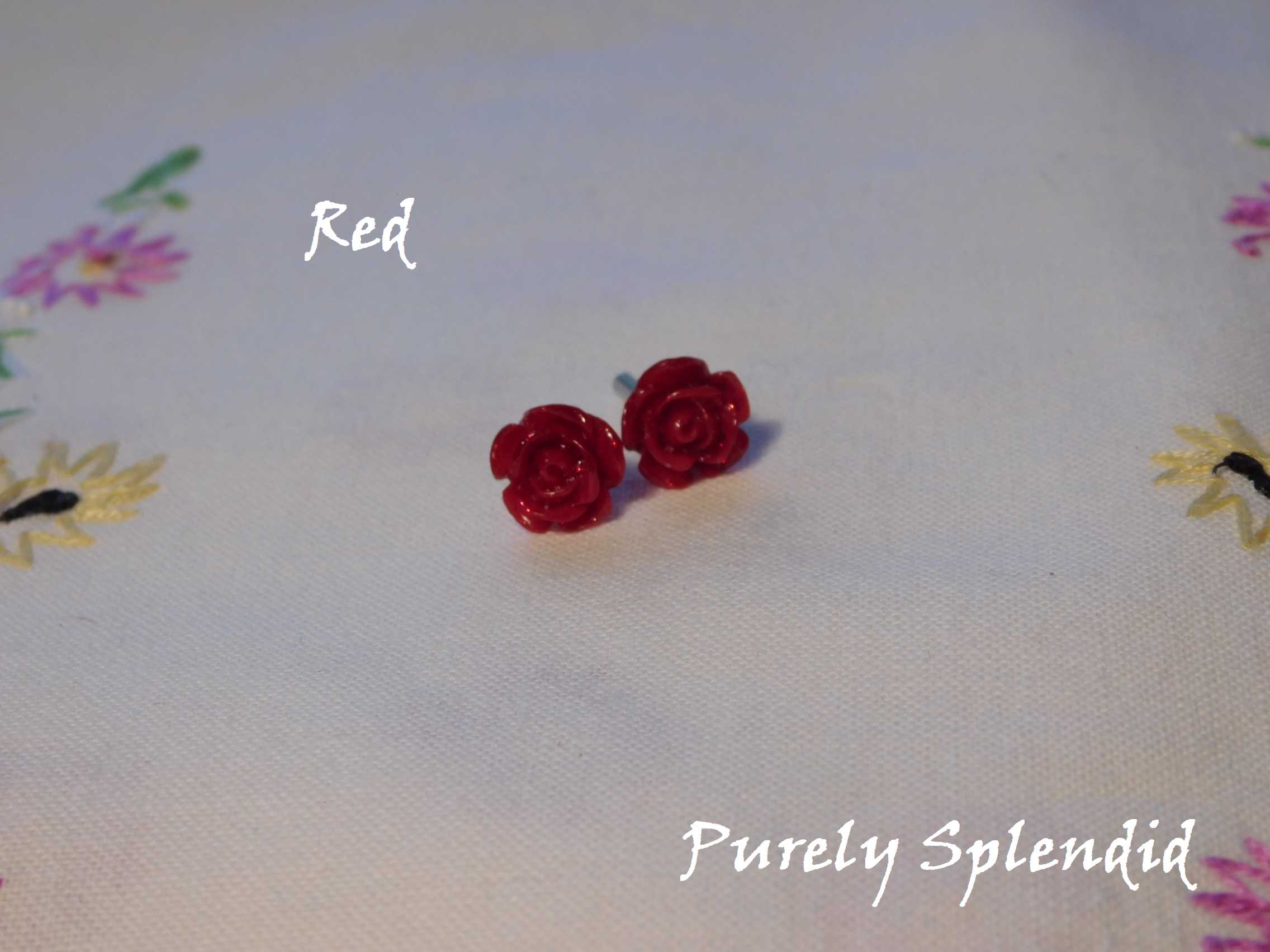 Red Sparkle colored Rose Studs for dolls
