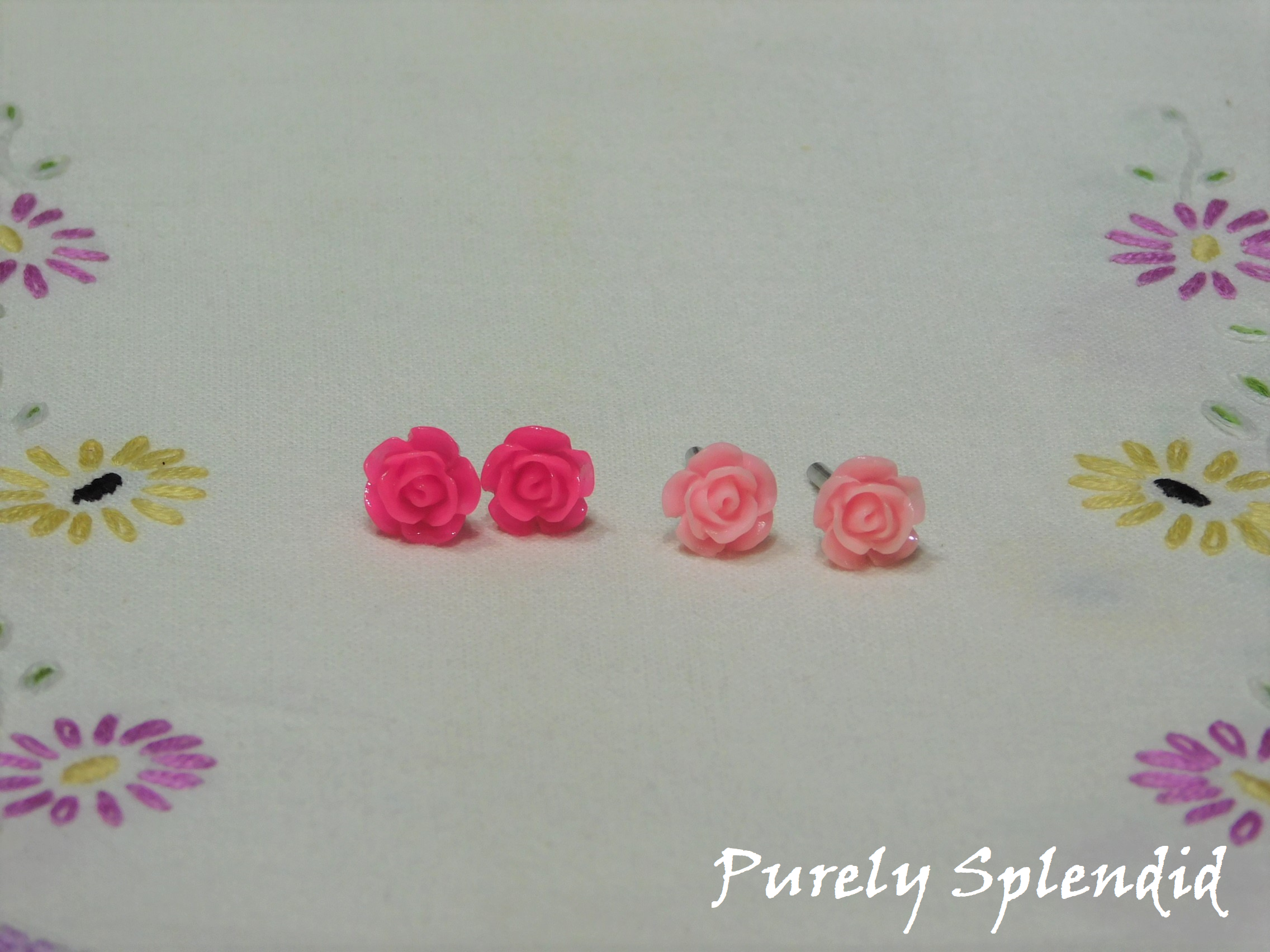 two pairs of Rose Stud Earrings Rose and Light Rose for dolls who wear 2mm studs