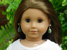 Load image into Gallery viewer, 18 inch doll shown wearing a pair of Abalone Earring Dangles and Small Silver Classic Studs
