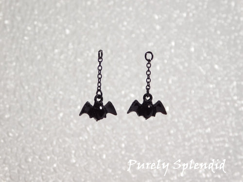 American made bat earrings for 18 inch girl doll with jet black crystal studs | Purely Splendid
