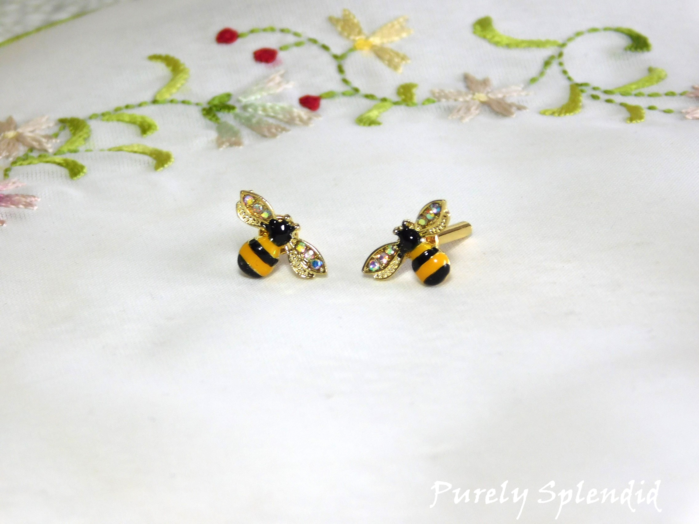 Sparkling Bee Stud Earrings for dolls who wear 2mm Studs