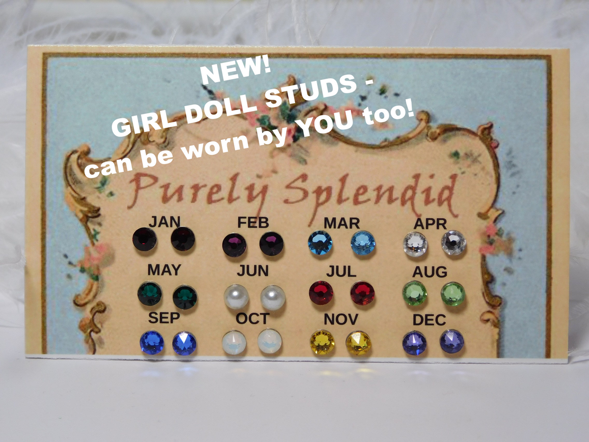 sparkling birthstone studs for dolls with pin holes or humans with pierced ears