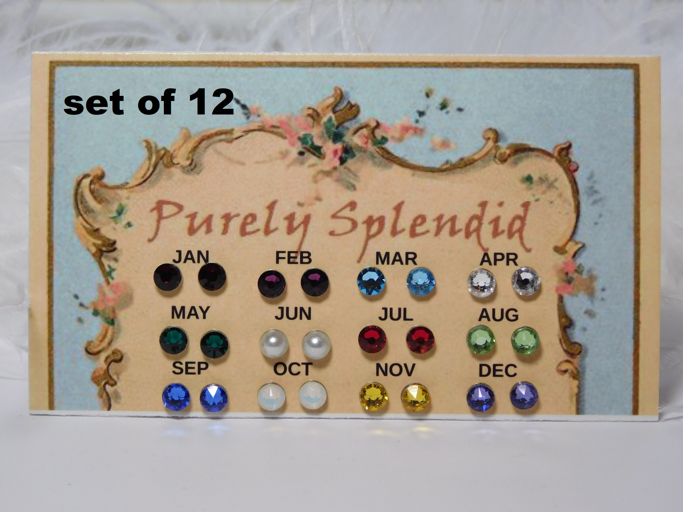 Set of 12 Birthstone Studs for dolls who wear 2mm studs