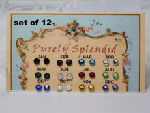 Load image into Gallery viewer, Set of 12 Birthstone Studs for dolls who wear 2mm studs
