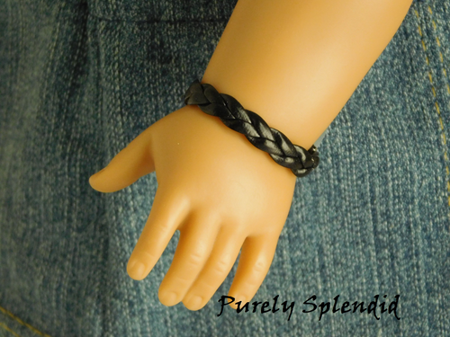 18 inch boy doll wearing black braided bracelet - plain style
