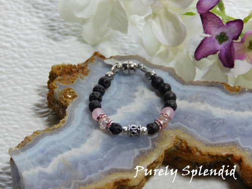 Black lava stone and pink bracelet with magnetic clasp for 18 inch girl dolls
