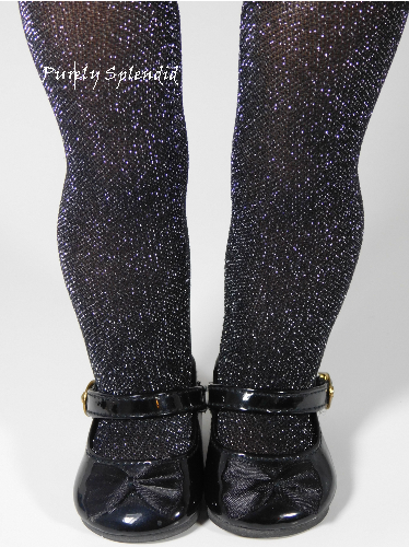 18 inch doll shown wearing a pair of Black Sparkle Tights