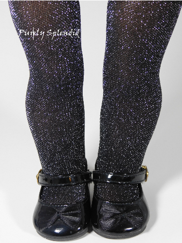 Black sparkle tights for 18 inch girl dolls - silver glitter woven fabric American made | Purely Splendid