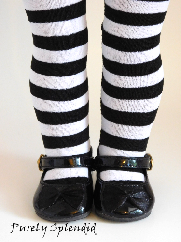 Black and white striped tights for 18 inch girl dolls - Halloween costume accessory American made | Purely Splendid