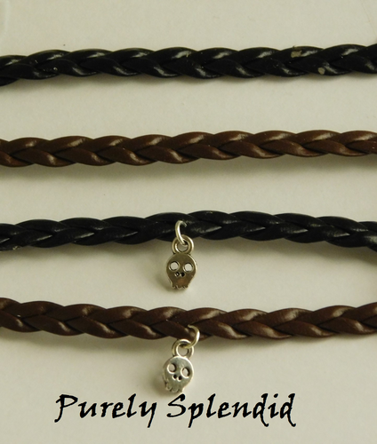 Black or Brown Braided Bracelet with or without a Skull Charm