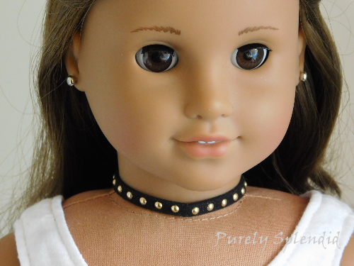 Black choker necklace with gold studs for 18 inch girl dolls - American made suede choker / Purely Splendid