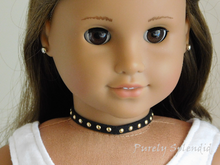 Load image into Gallery viewer, 18 inch doll wearing a Black Choker with Gold Studs
