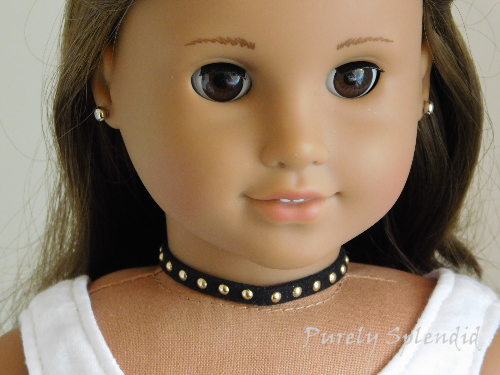 18 inch doll wearing a Black Choker with Gold Studs
