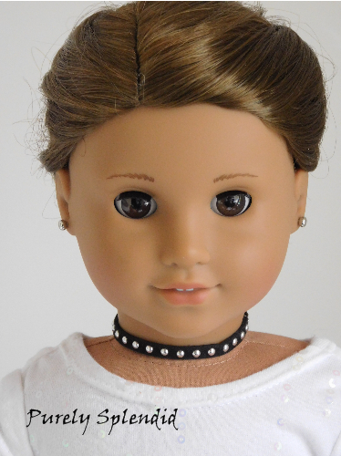 18 inch doll shown wearing a Black Choker with Silver Studs
