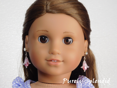 American made blooming flower earrings for 18 inch girl doll in pink with pearls | Purely Splendid