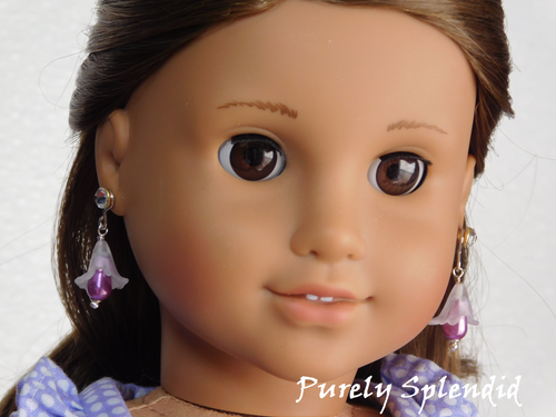 Blooming flower earrings for 18 inch girl doll in purple with pearls | American made | Purely Splendid
