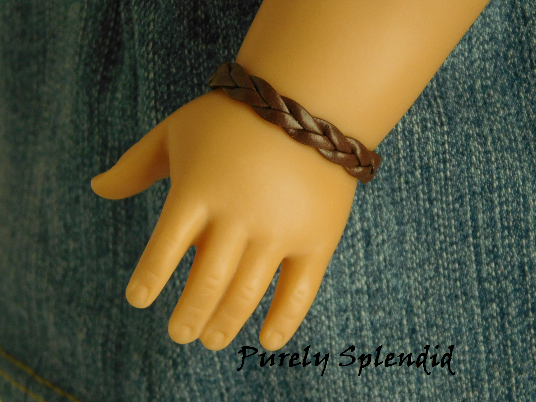 18 inch doll shown wearing a Brown Braided Bracelet
