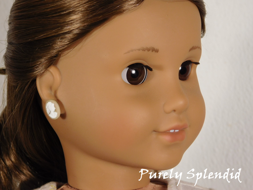 Beige cameo 2mm stud earrings for 18 inch girl doll American made | Purely Splendid
