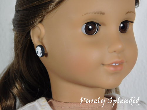 Black cameo 2mm stud earrings for 18 inch girl doll - American made | Purely Splendid
