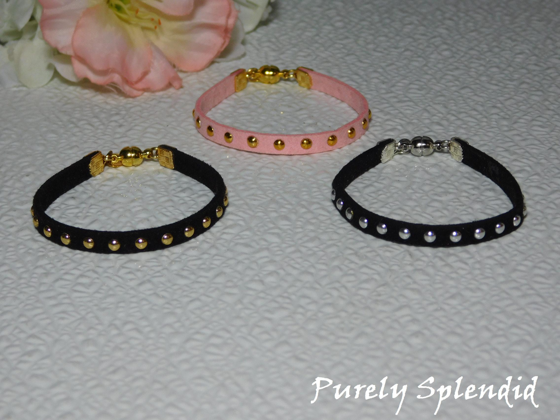 choker necklaces for 18 inch dolls pink suede with gold dots and black suede with gold or silver dots