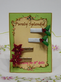 Christmas hair clips for 18 inch girl doll and people with holly, berries, and poinsettias, set of 4, American made | Purely Splendid
