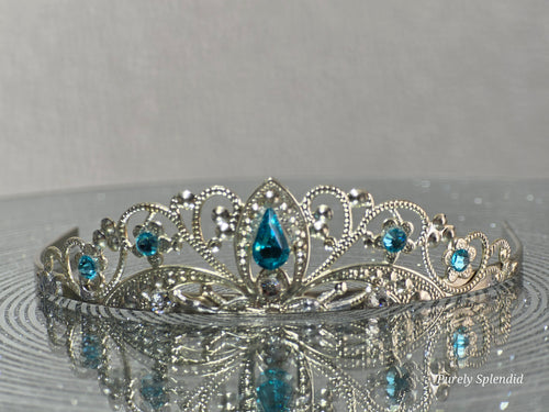 Cinderella crown for 18 inch girl doll with silver filigree and blue crystals
