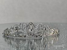 Load image into Gallery viewer, Silver filigree crown with sparkling crystals
