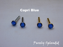 Load image into Gallery viewer, Capri Blue 2mm Stud Earrings in either silver or gold base
