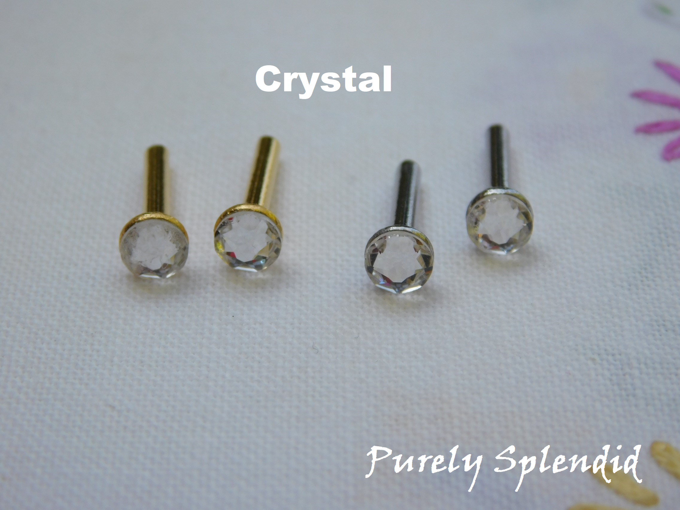 Crystal 2mm Stud Earrings in either silver or gold base