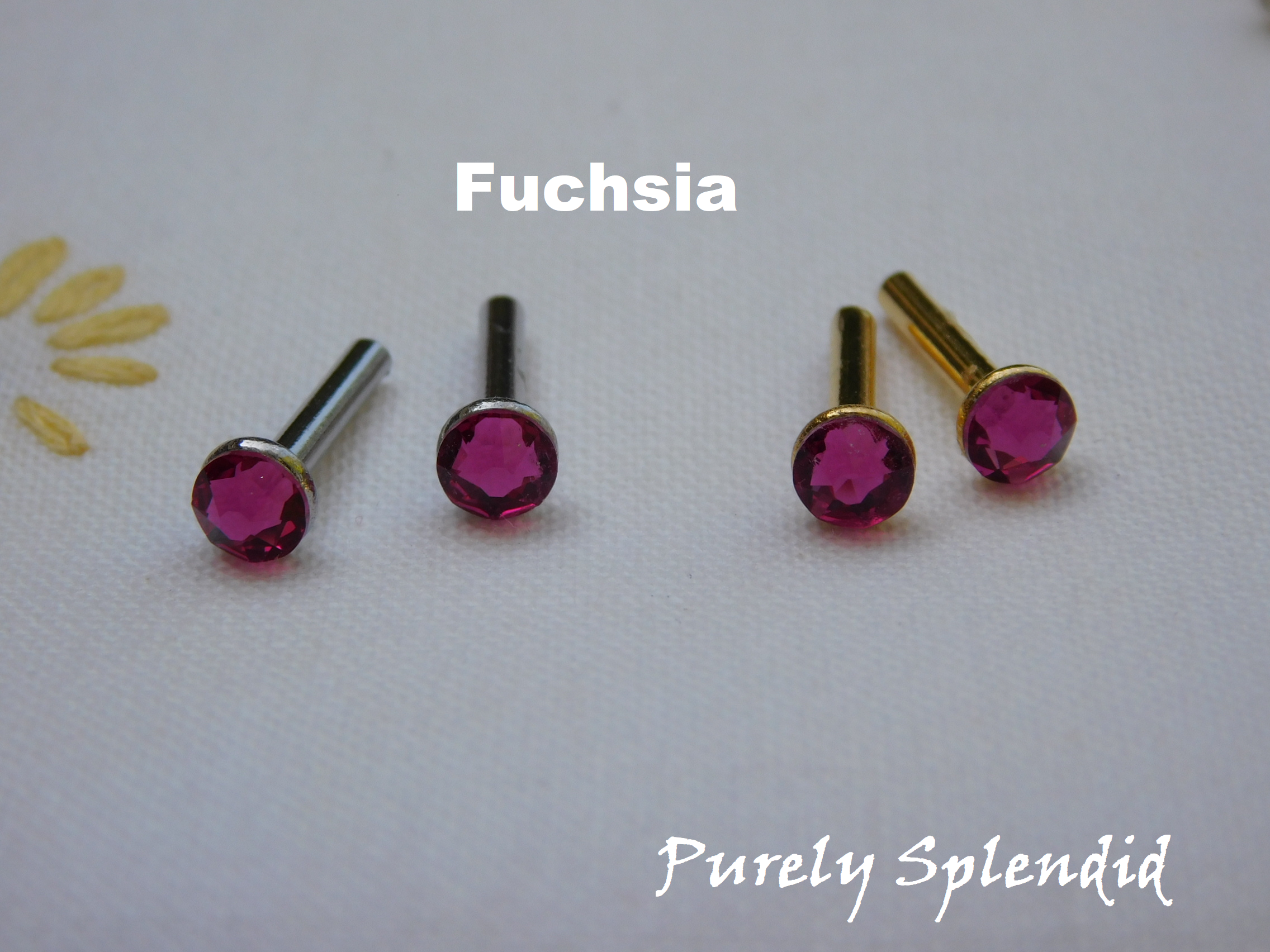 Fuchsia 2mm Stud Earrings in either silver or gold base