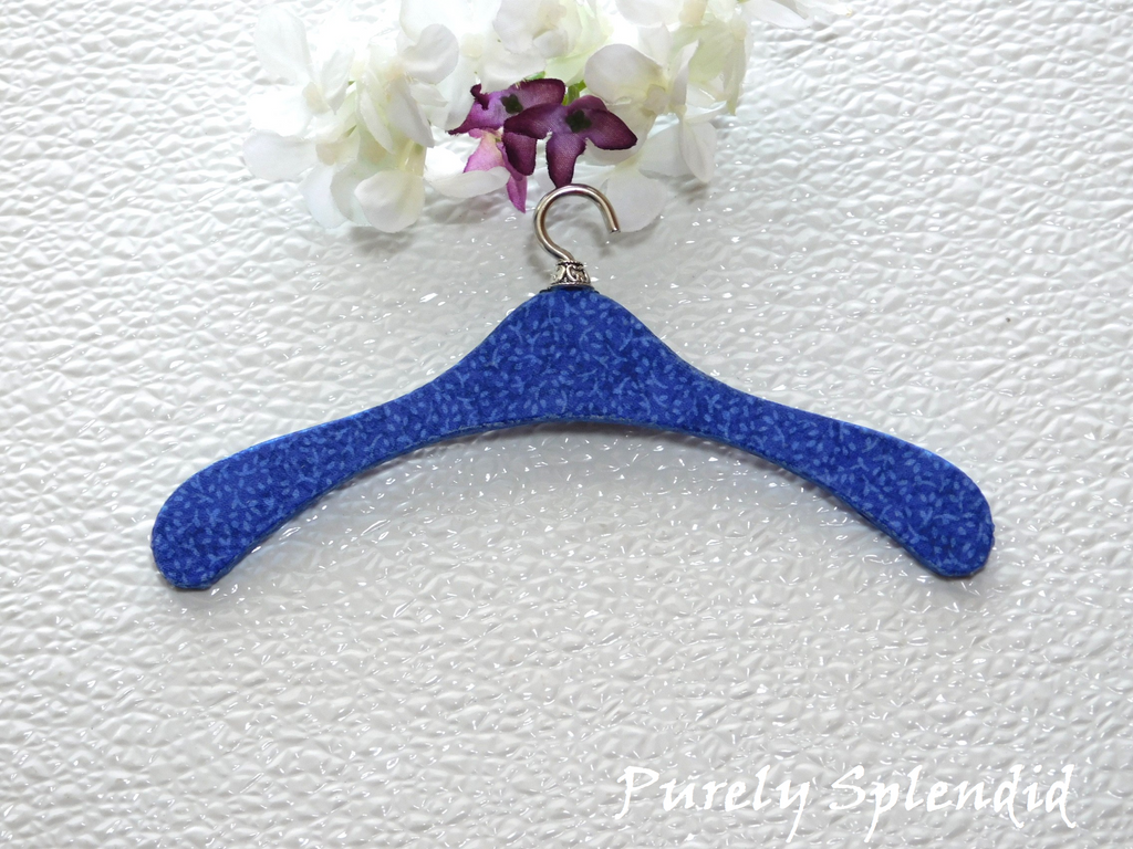 Blue floral fabric covered hanger for 18 inch girl doll American made | Purely Splendid
