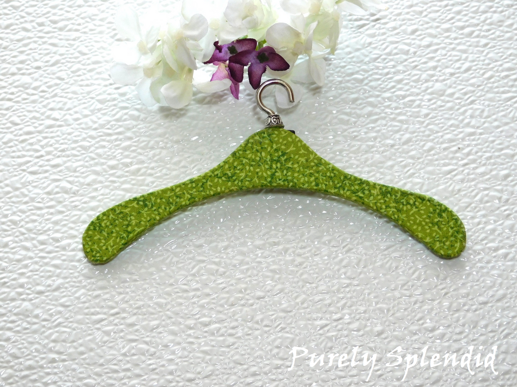 Lime green floral fabric covered hanger for 18 inch girl doll American made | Purely Splendid
