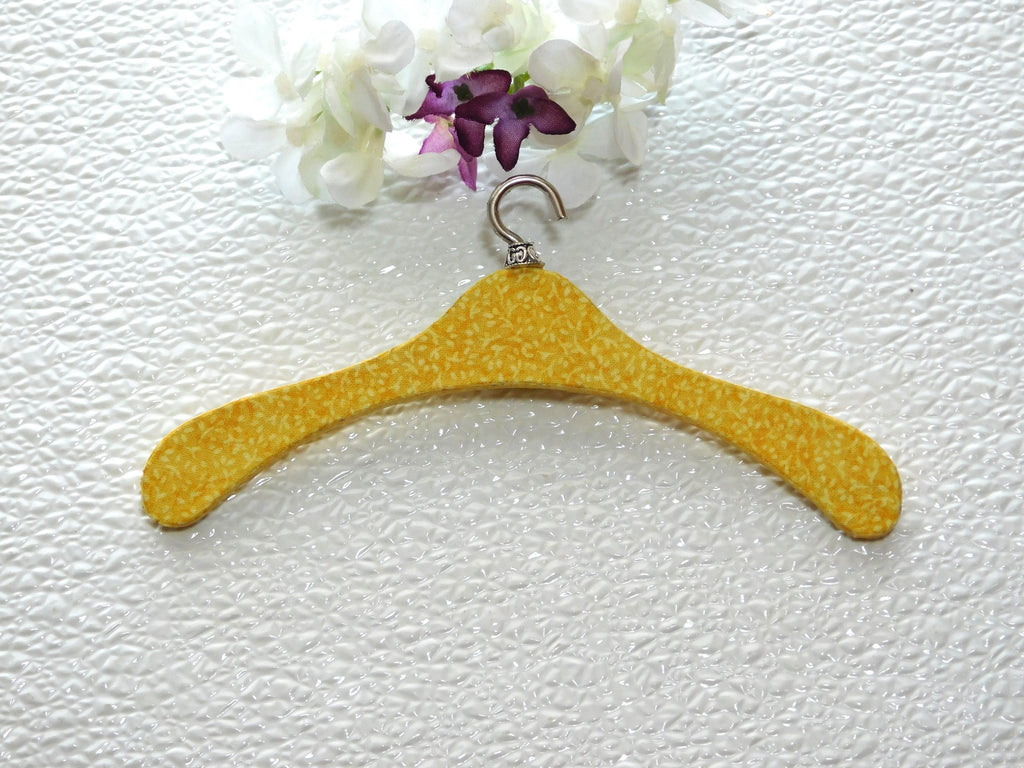 Yellow floral fabric covered hanger for 18 inch girl doll American made | Purely Splendid
