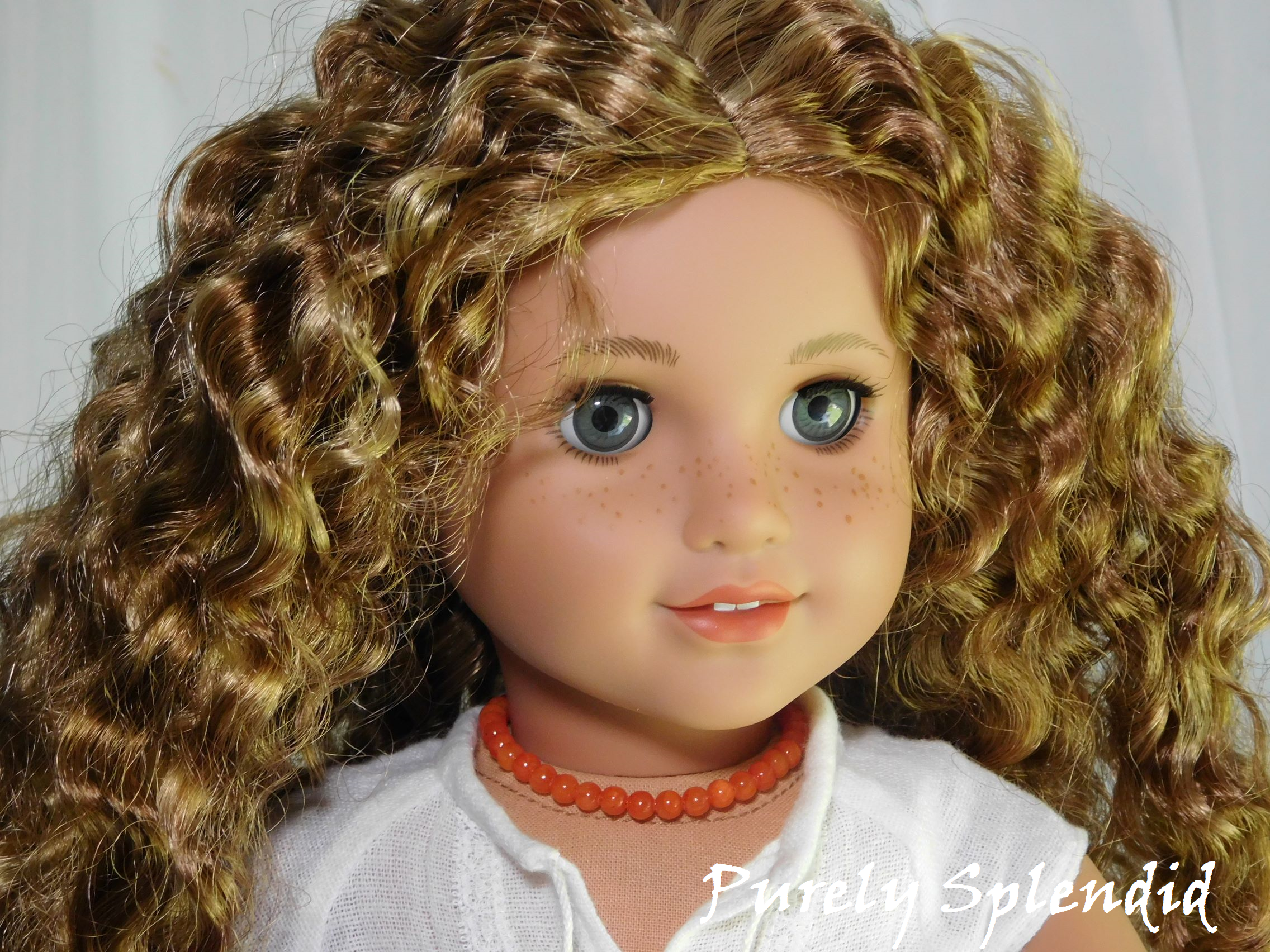 Coral gemstone necklace with magnetic clasp for 18 inch girl dolls American made / Purely Splendid
