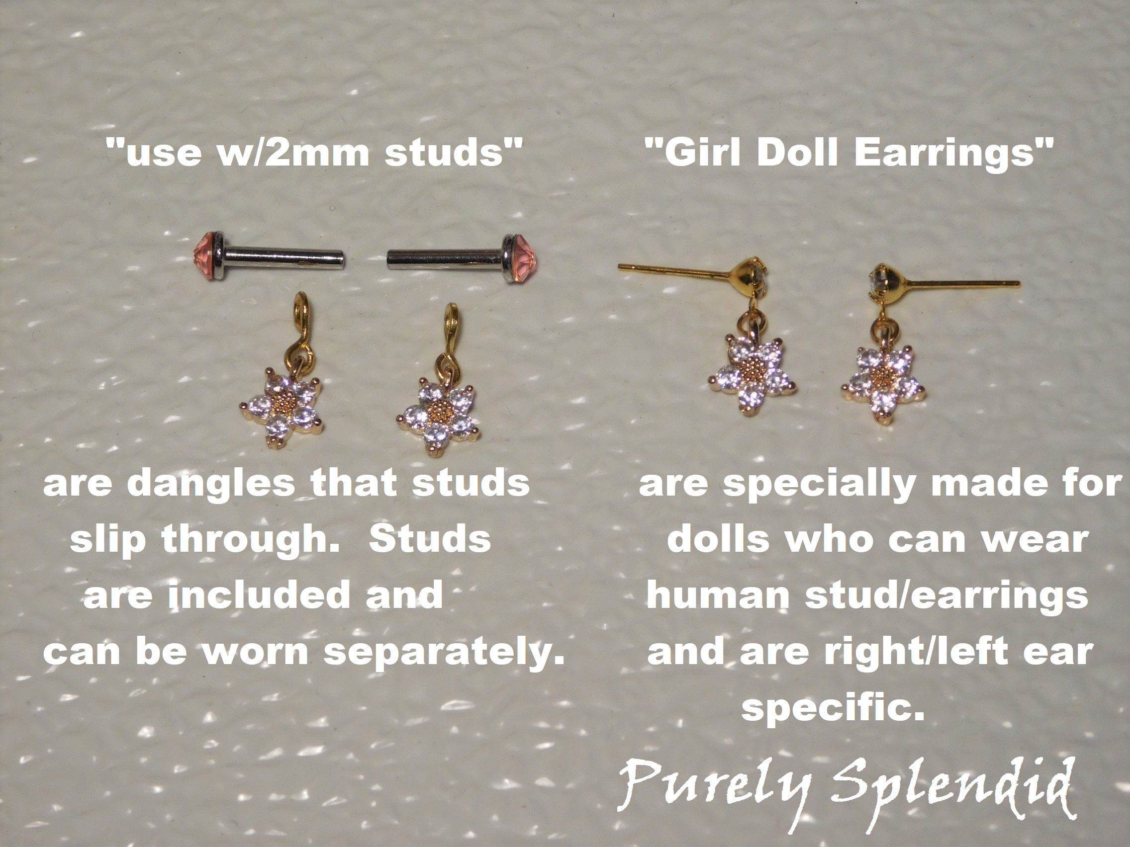 comparison of use with 2mm stud earrings and girl doll earrings