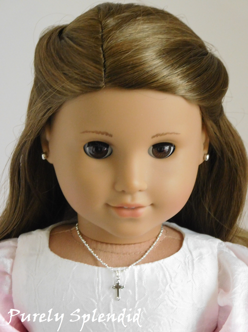 Cross necklace for 18 inch girl dolls - silver cross pendant on delicate chain with magnetic clasp American made / Purely Splendid